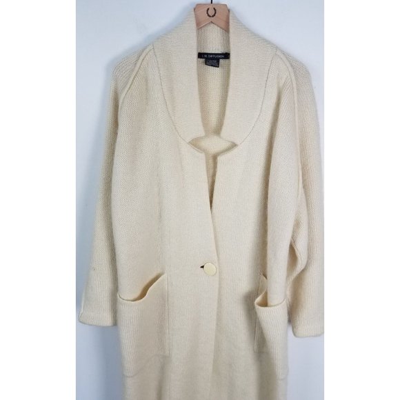 Vintage I. B. Diffusion Women's Sz. S Ivory Wool Mohair Long Cardigan Sweater - Picture 3 of 7